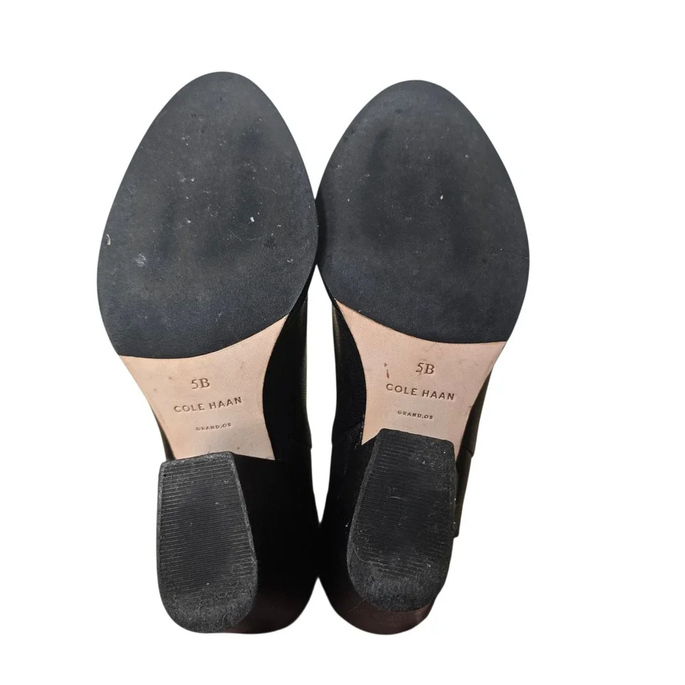 Cole Haan Grand.OS Black Pebbled Leather Block Heel Ankle Boots Womens 5B